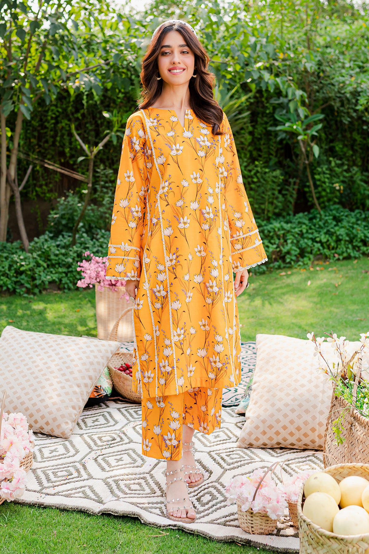 Mango Tango Digital Printed Lawn front