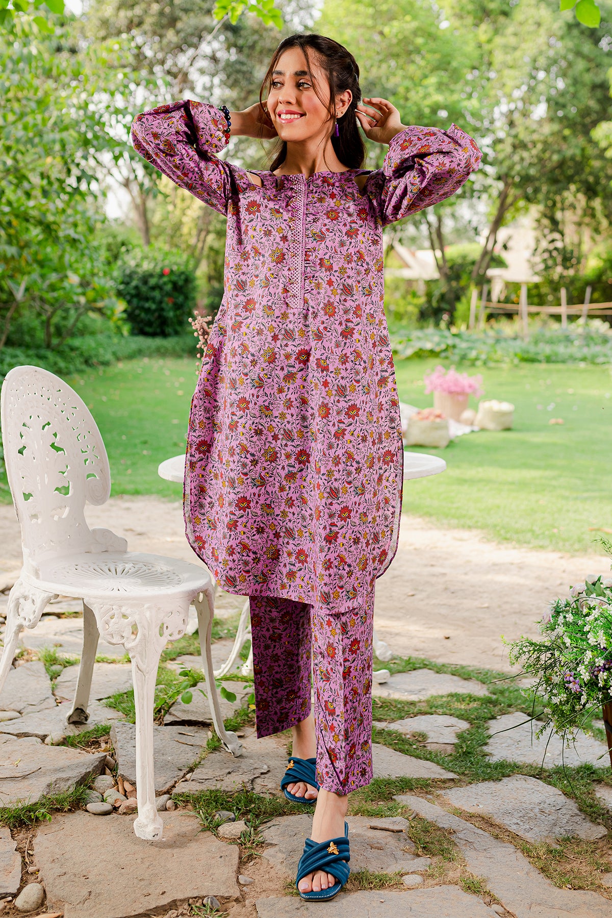 Digital Printed Lawn front -Lavender garden - Naayas Official | best sellers