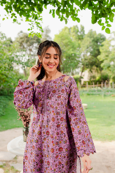 Digital Printed Lawn front closeup-Lavender garden - Naayas Official | best sellers